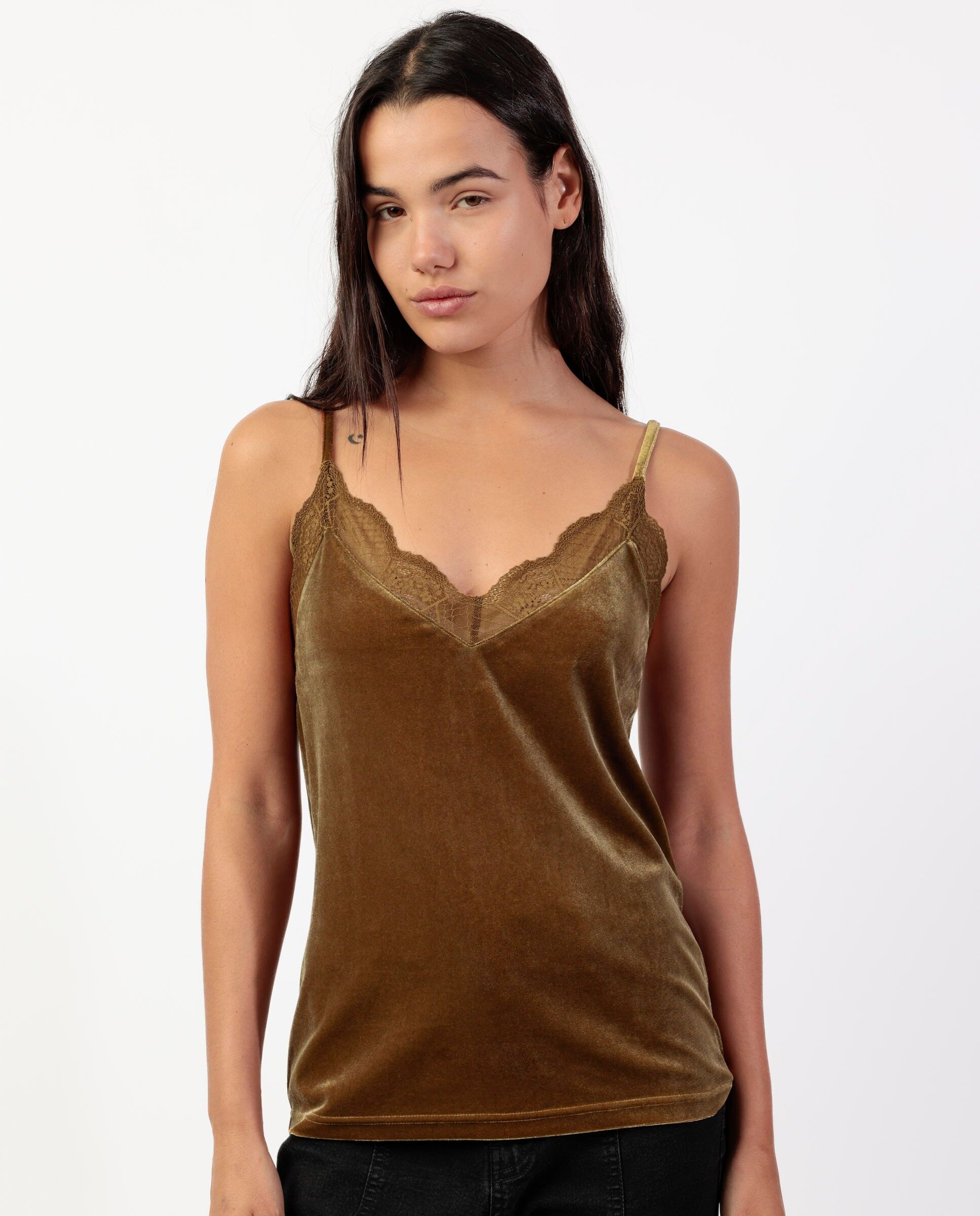 ADMAS Damen-Tanktop aus Velours und Spitze