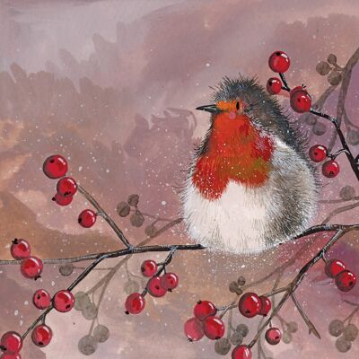 Robin and Red Berries Christmas Card Pack (Pack of 5 Cards)