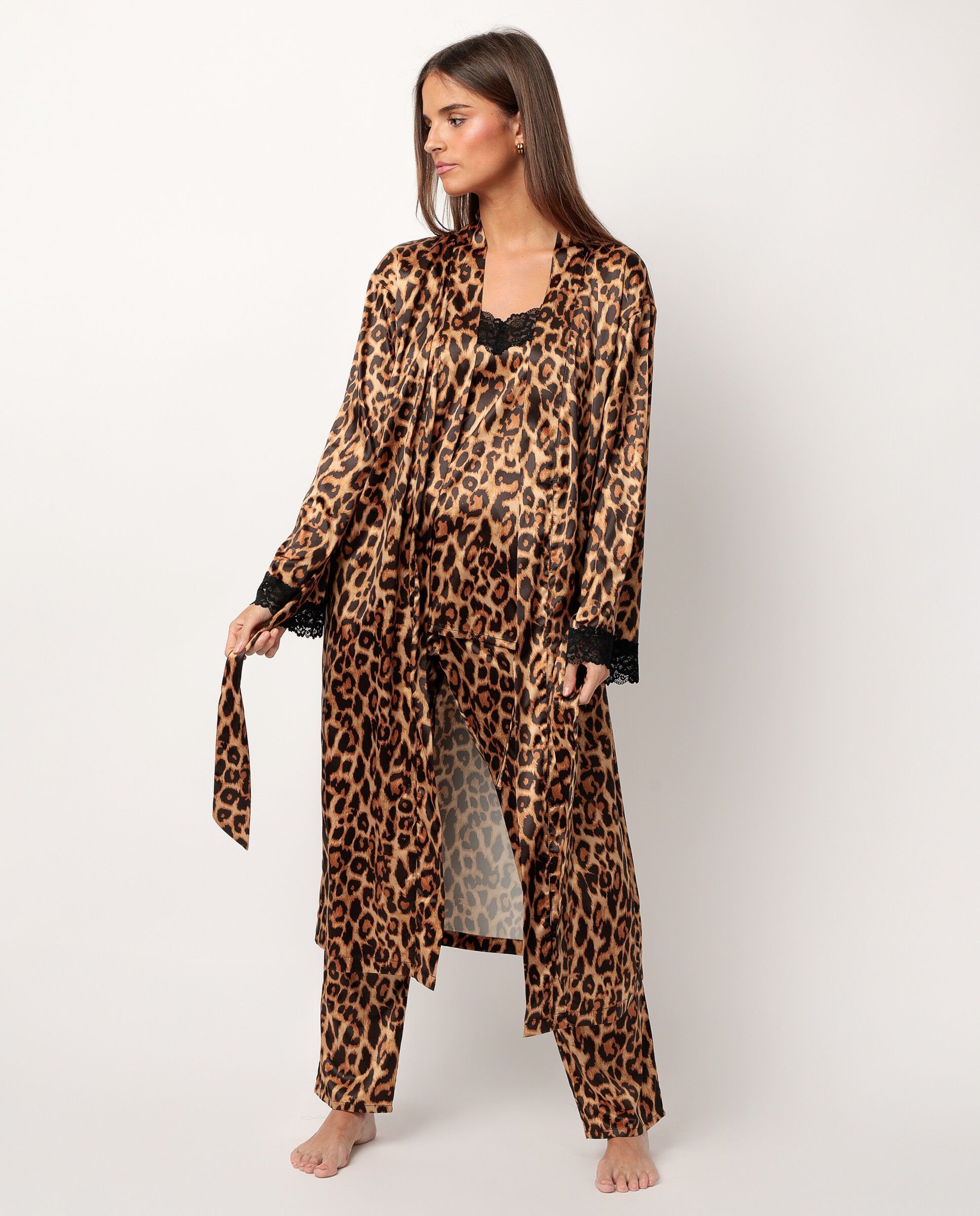 Peignoir à manches longues en satin léopard glamour ADMAS CLASSIC pour...