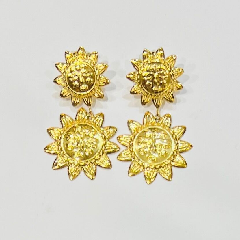 Orecchini in acciaio con doppio sole color oro