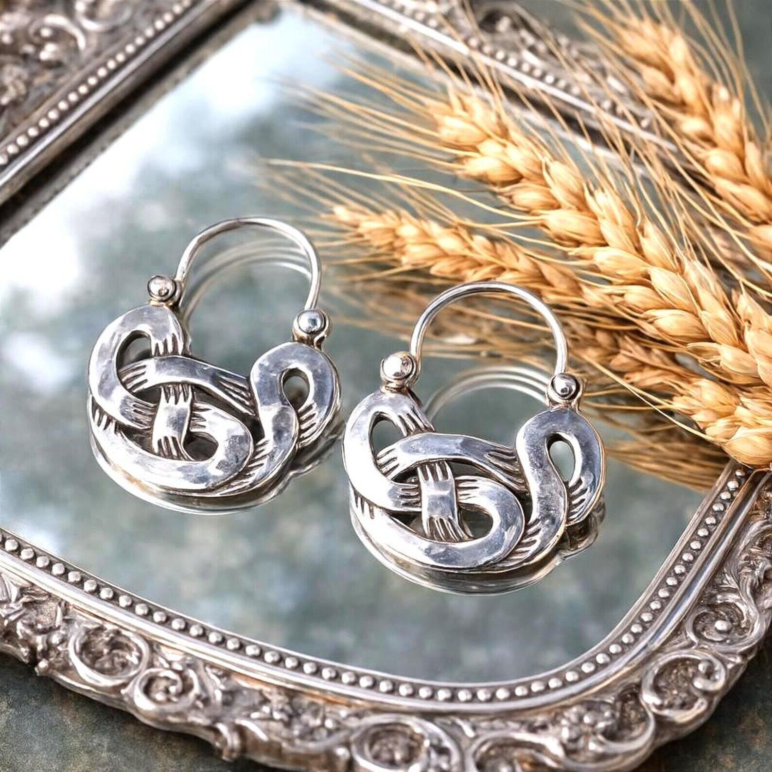 Silver Hippie Tribal Hoop Earrings
