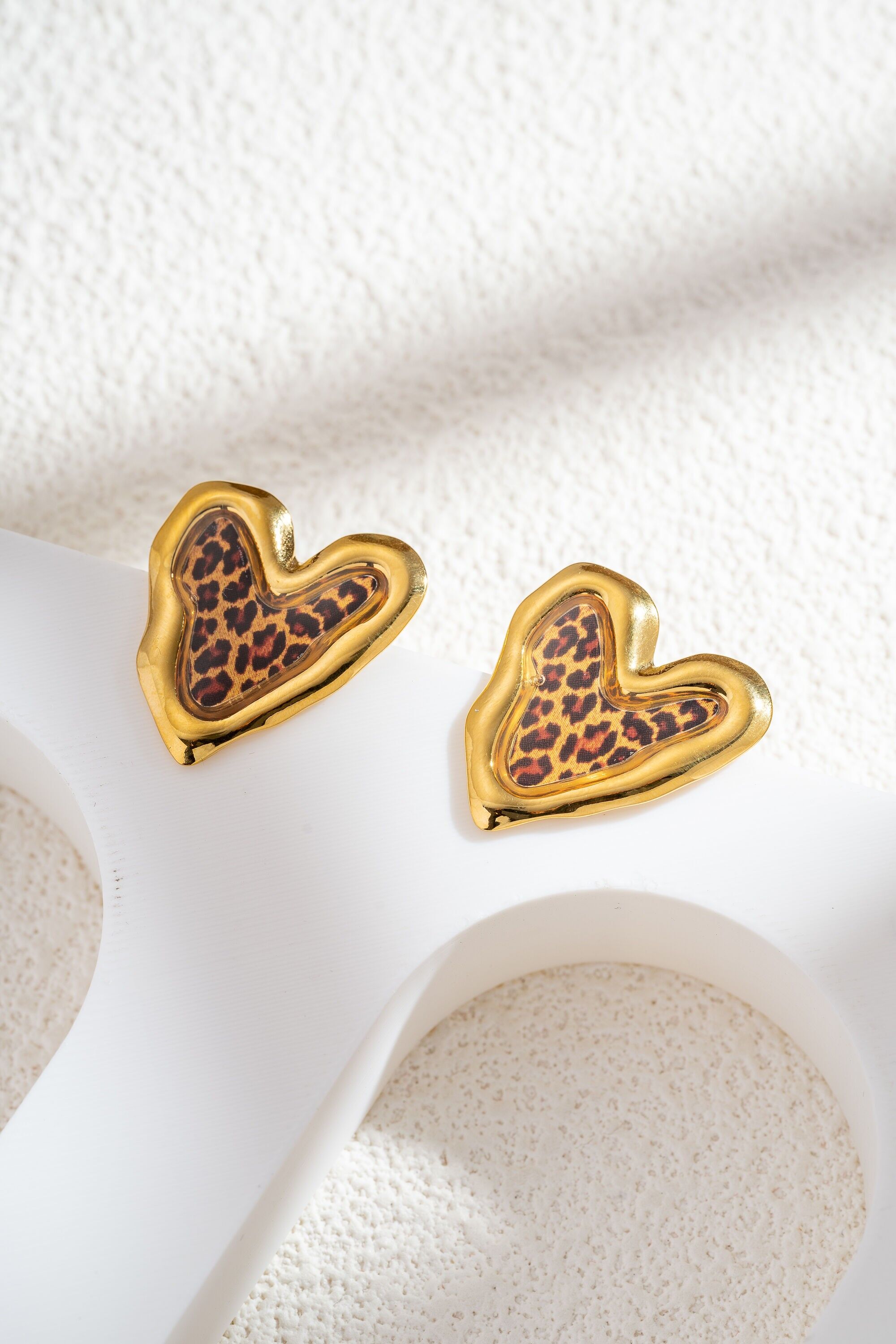Timeless chic stainless steel leopard heart earrings