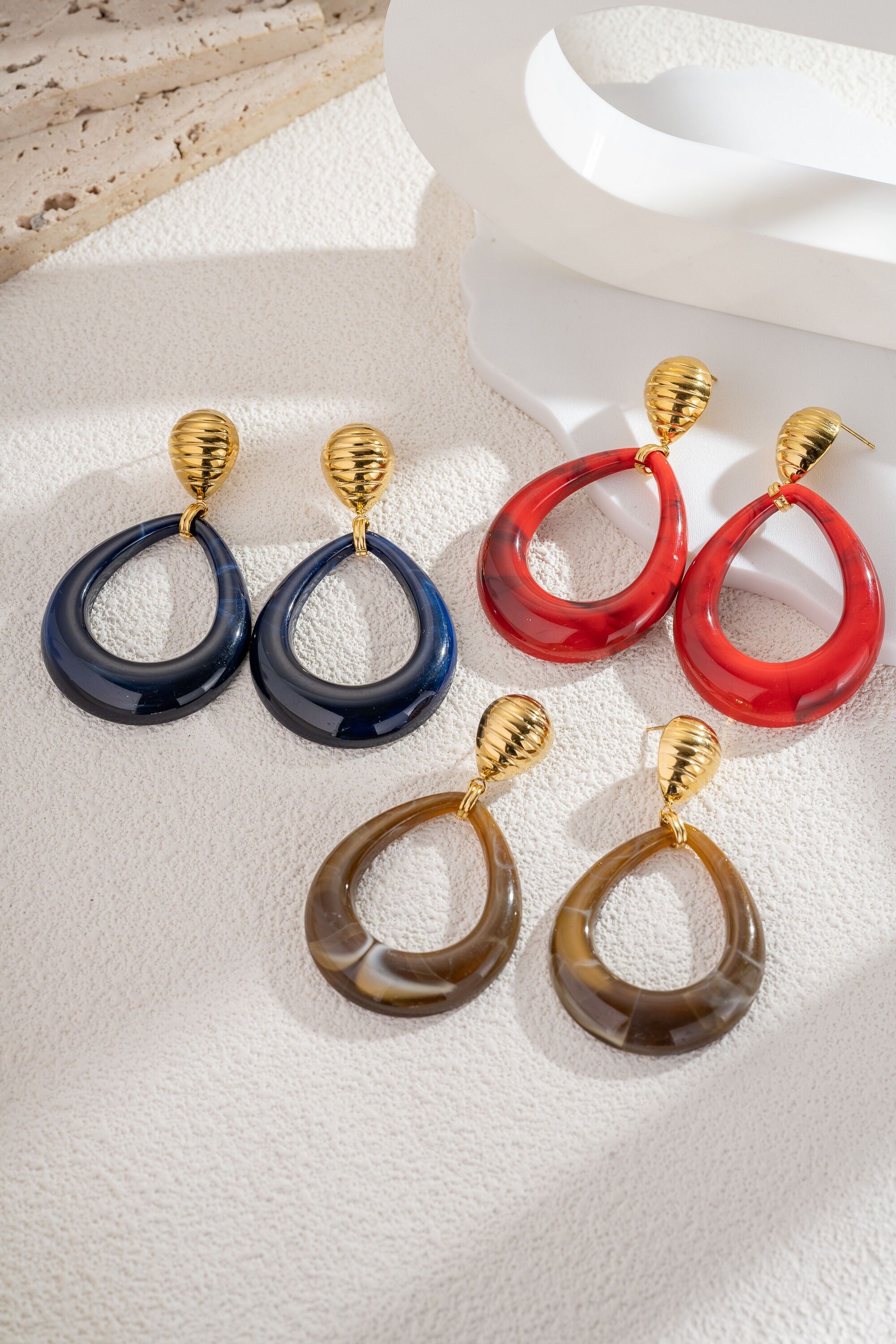 Colored Resin Drop Earrings with Gold Stainless Steel Studs