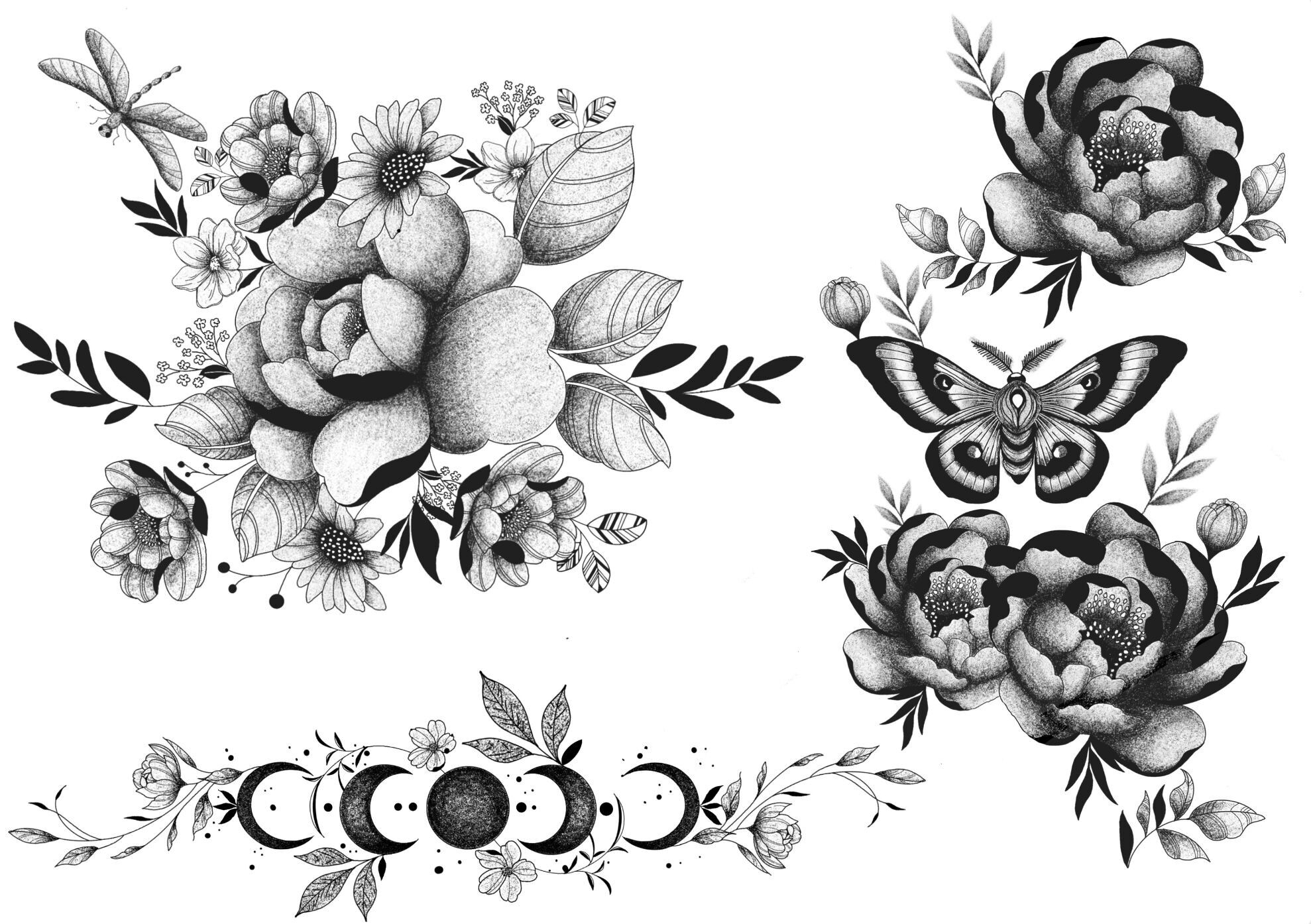 Temporary tattoo set: Moon Garden