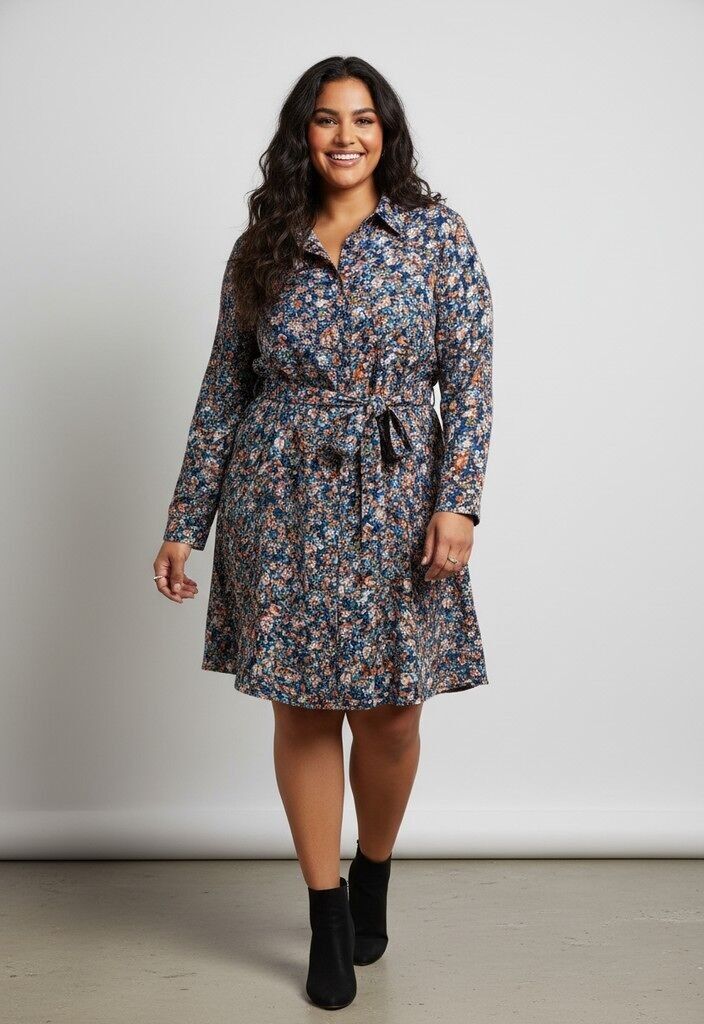 Robe-chemise grande taille imprimé bleu (C6516)