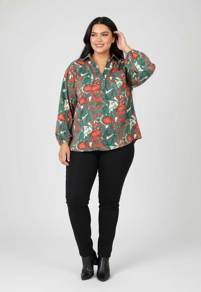 Camisa estampada verde de talla grande (C6632)