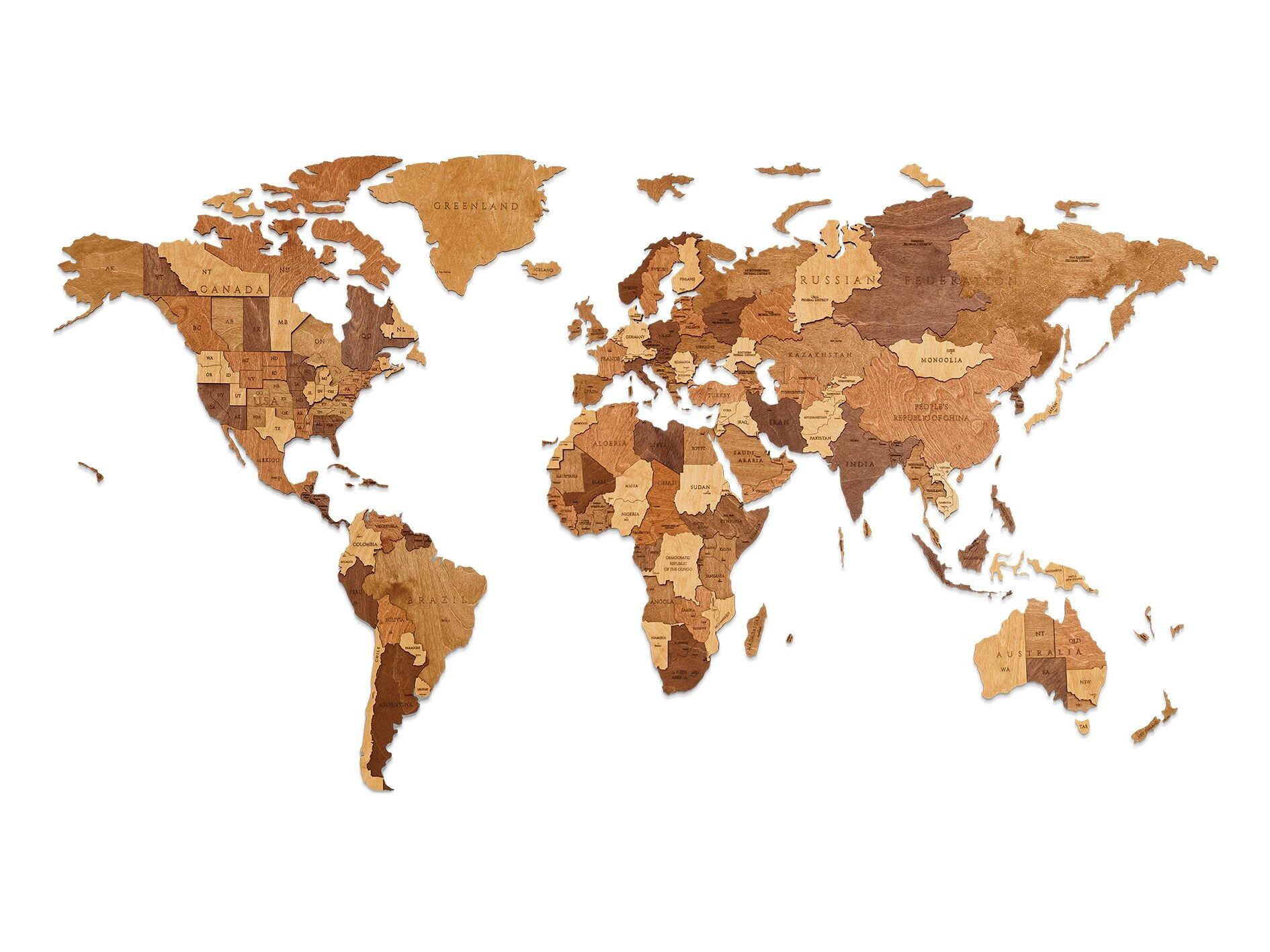 Wooden Wall World Map - Choco World - Size L (1920*1050mm)