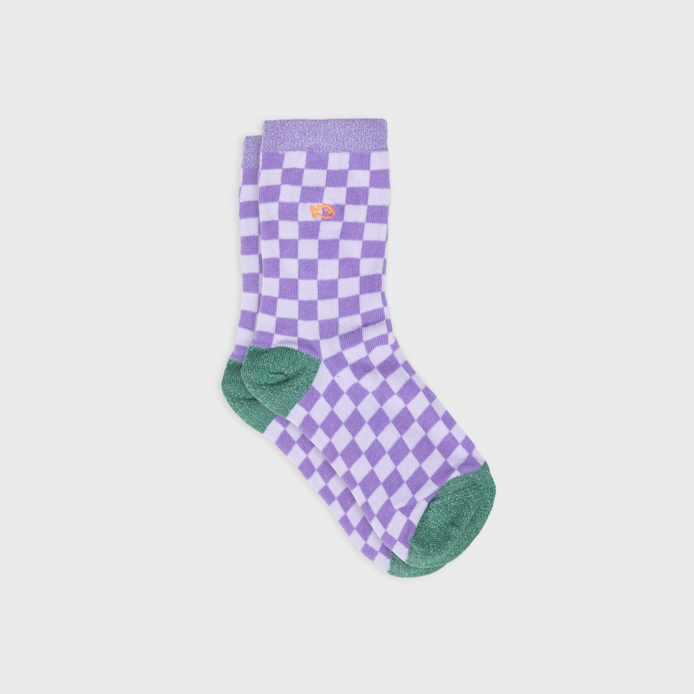 Checkered combed cotton socks - Purple and light purple