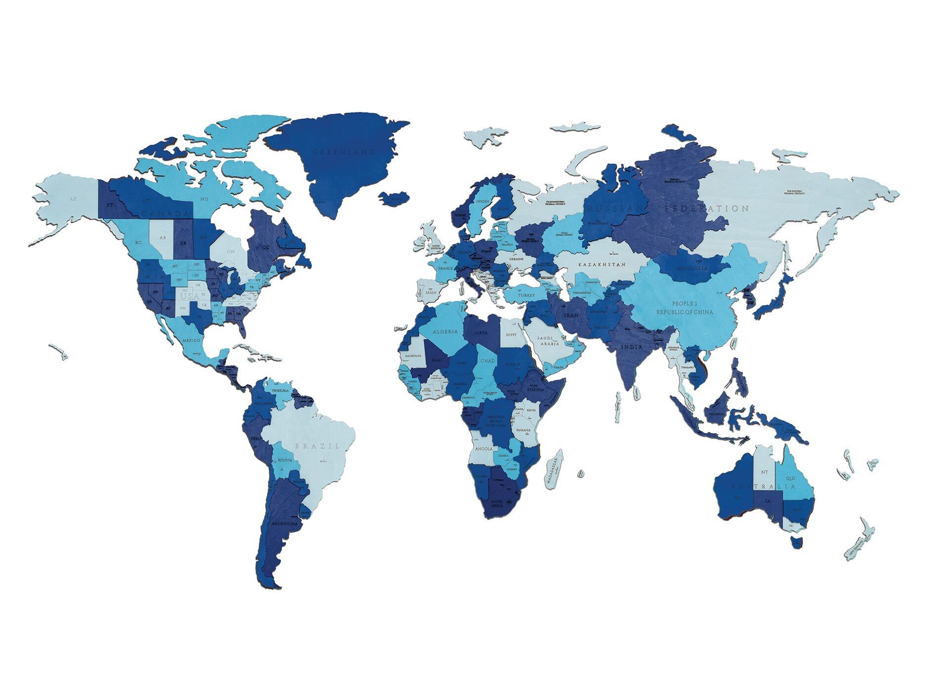 Mappa del mondo da parete in legno - Fantasia blu - Misura L (1920*1050mm)
