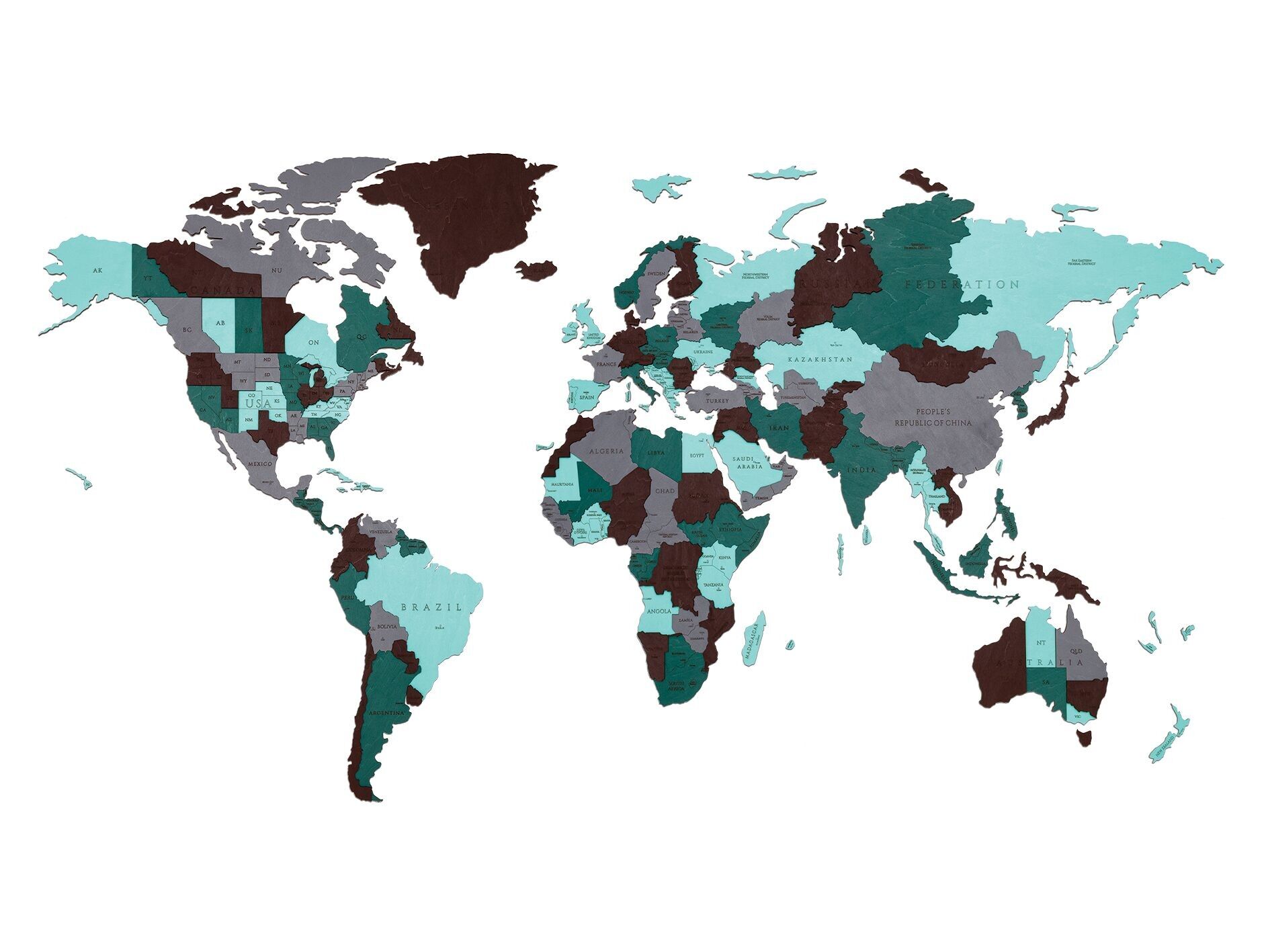 Mappa del mondo da parete in legno - Pianeta Smeraldo - Misura L (1920*1050mm)