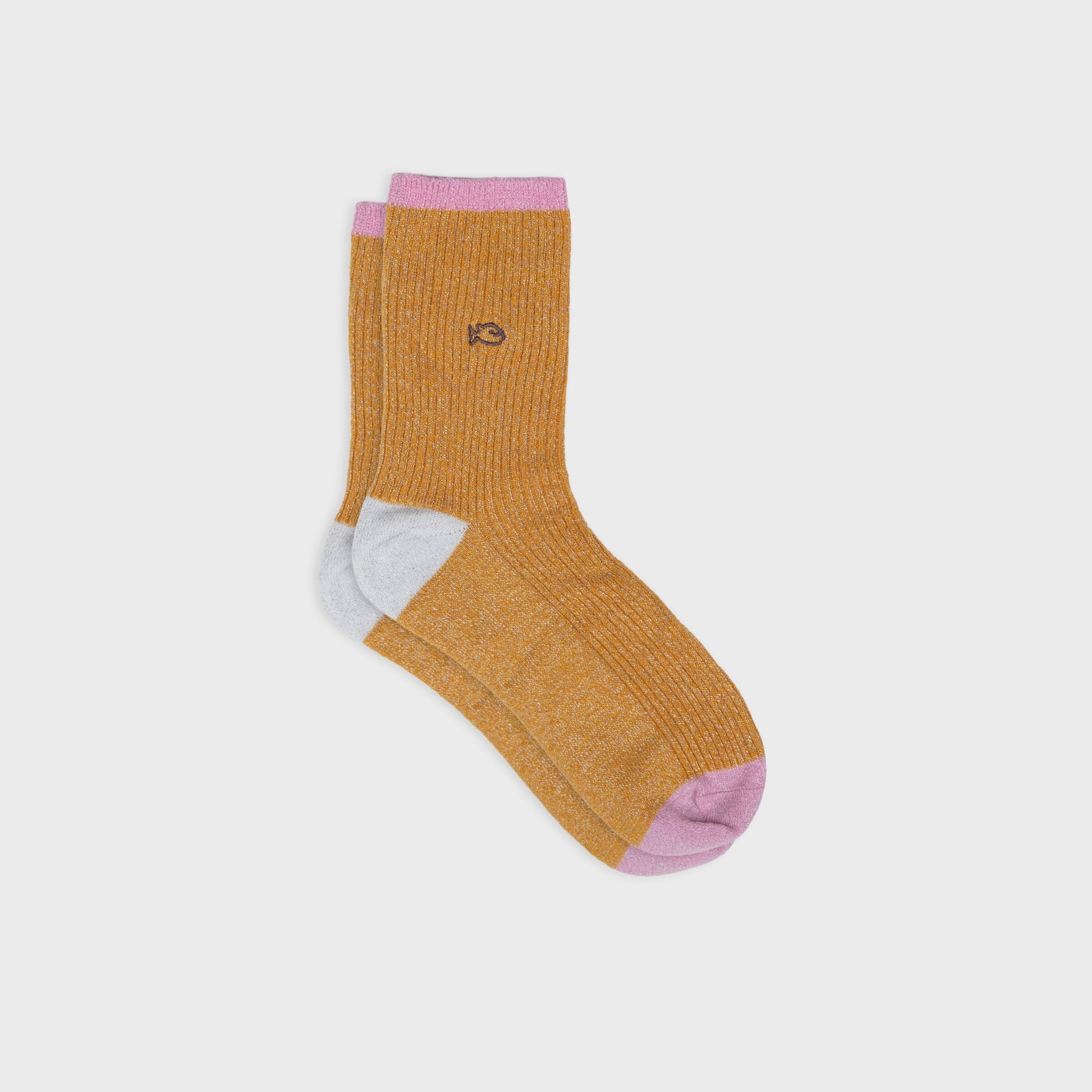 Vintage combed cotton glitter socks - Mustard
