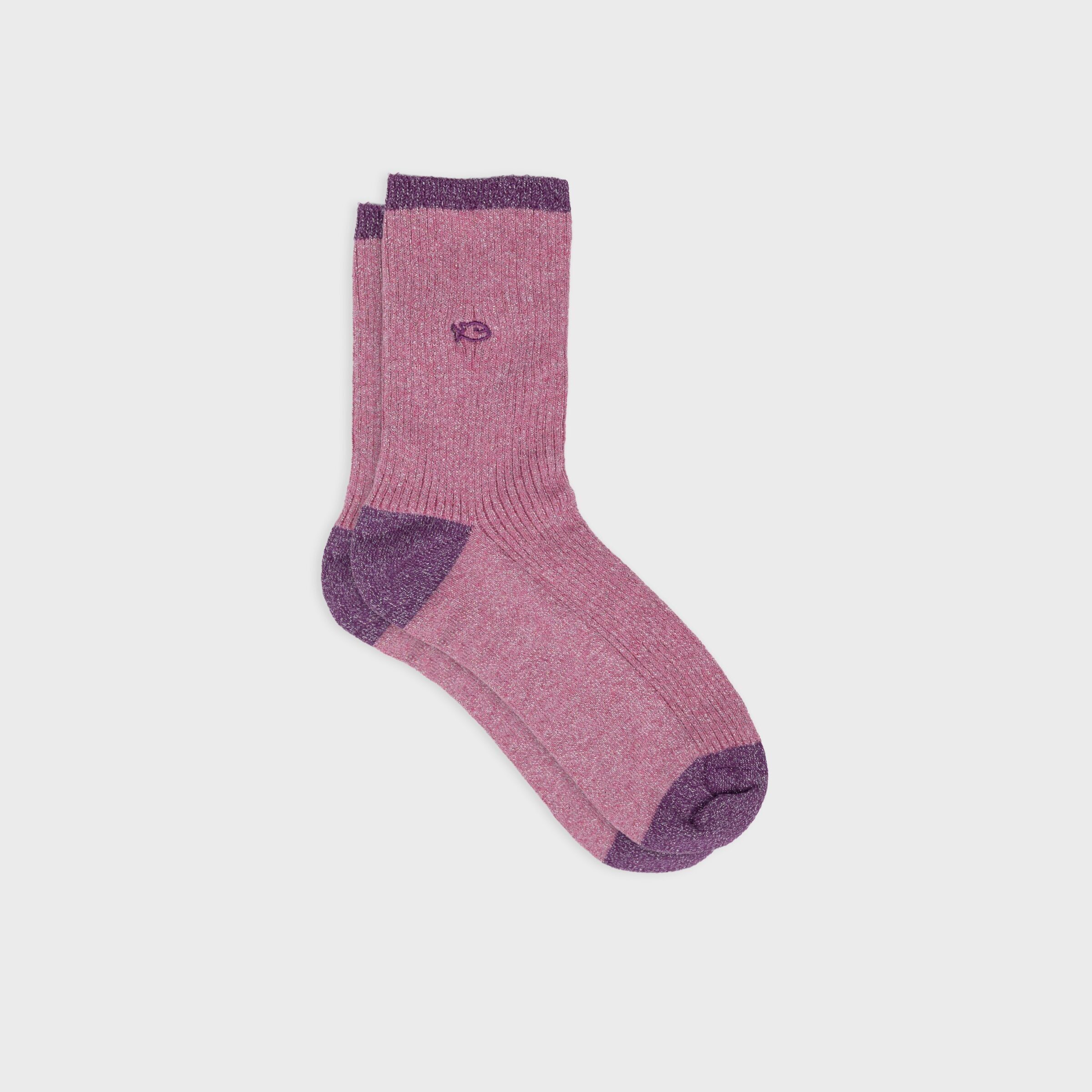 Vintage Combed Cotton Glitter Socks - Pink