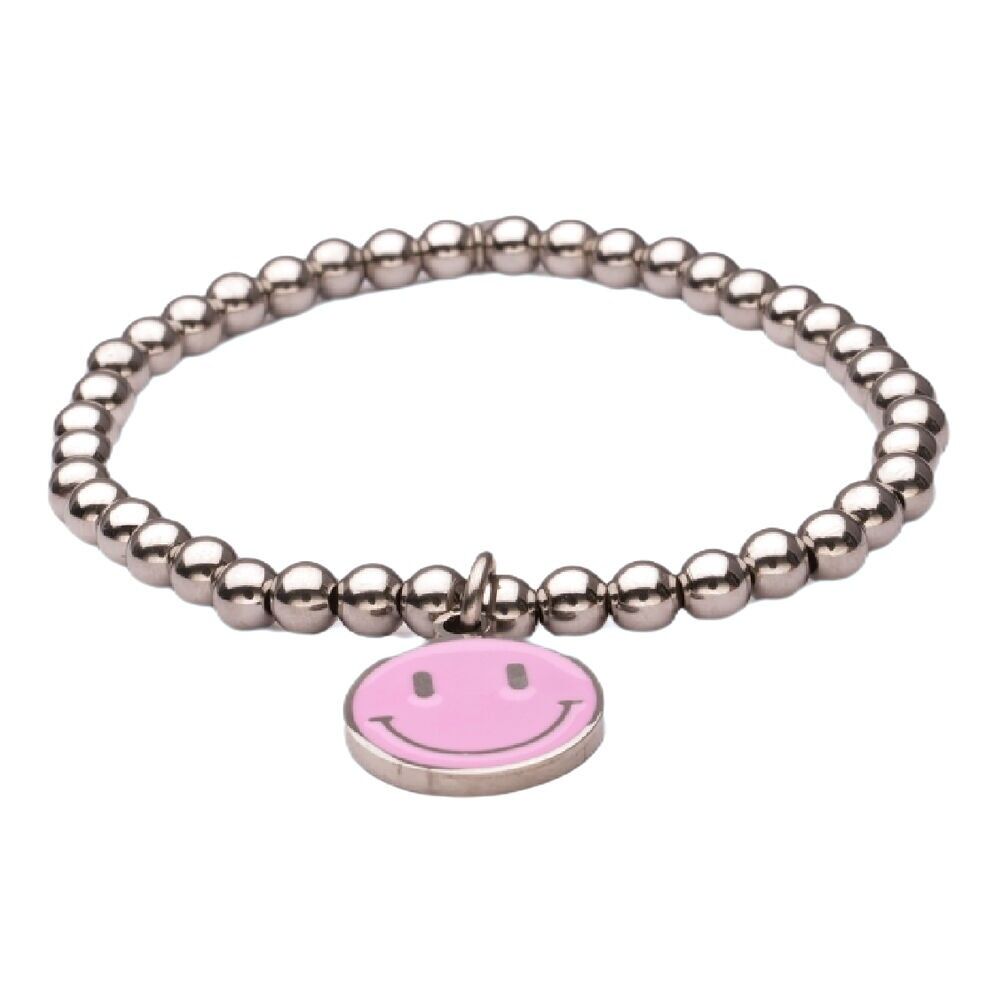 Bracciale LizzyMae in acciaio inossidabile - smiley rosa argento
