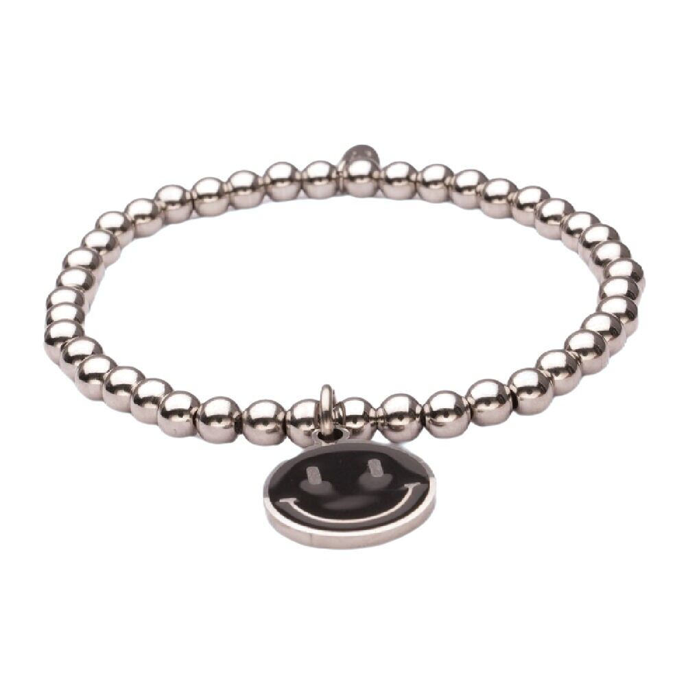 Bracciale LizzyMae in acciaio inossidabile - smiley argento nero