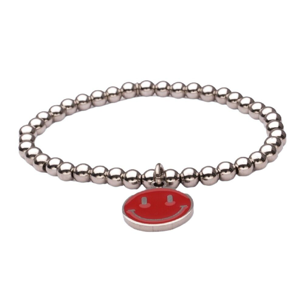 Bracciale LizzyMae in acciaio inossidabile - smiley rosso argento