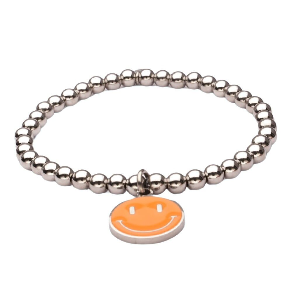 Bracciale LizzyMae in acciaio inossidabile - smiley arancione argento