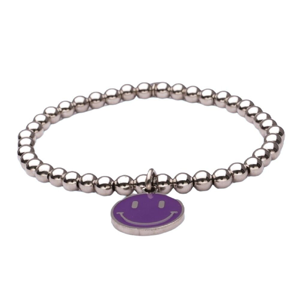 Bracciale LizzyMae in acciaio inossidabile - smiley viola argento