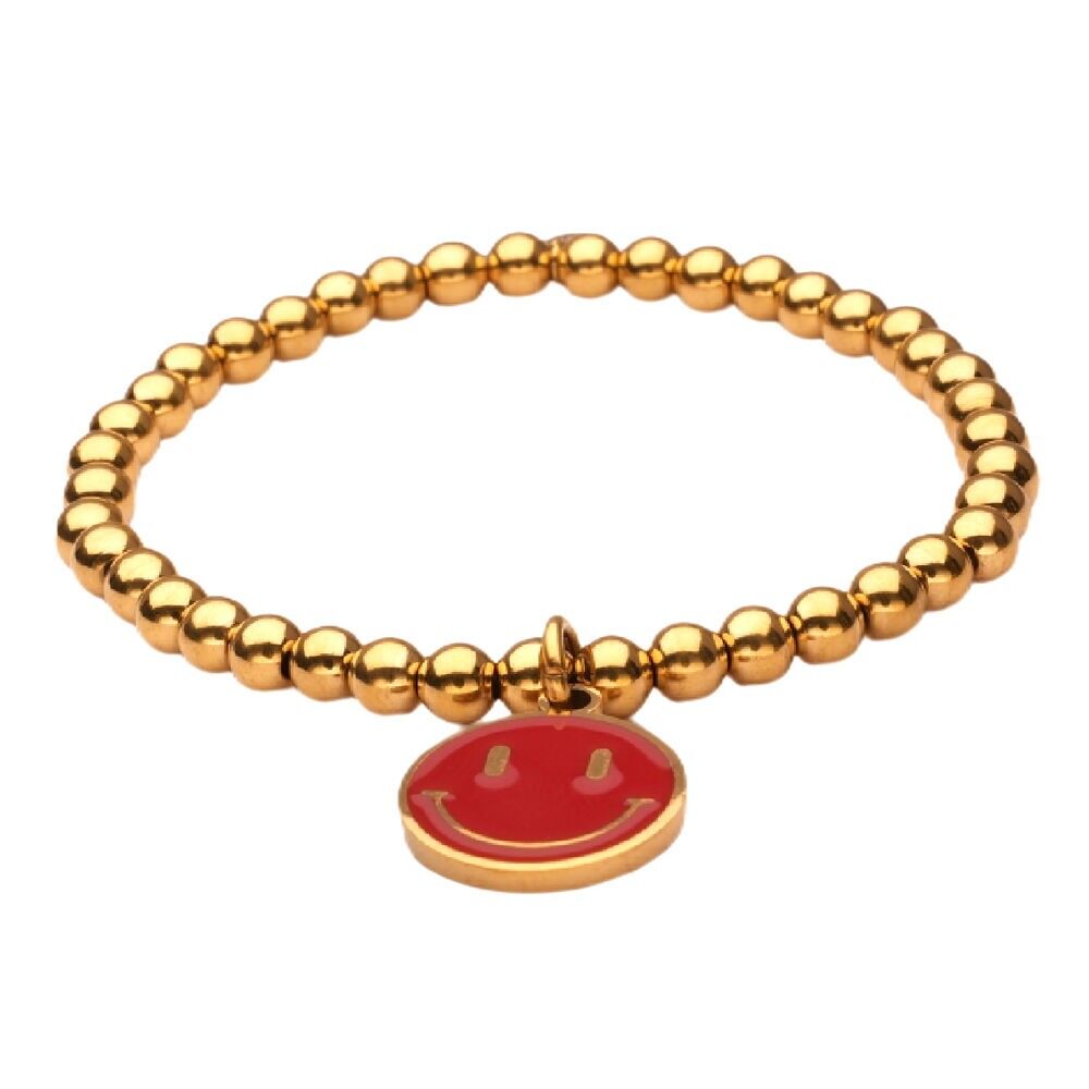 Bracciale LizzyMae in acciaio inossidabile - smiley rosso oro