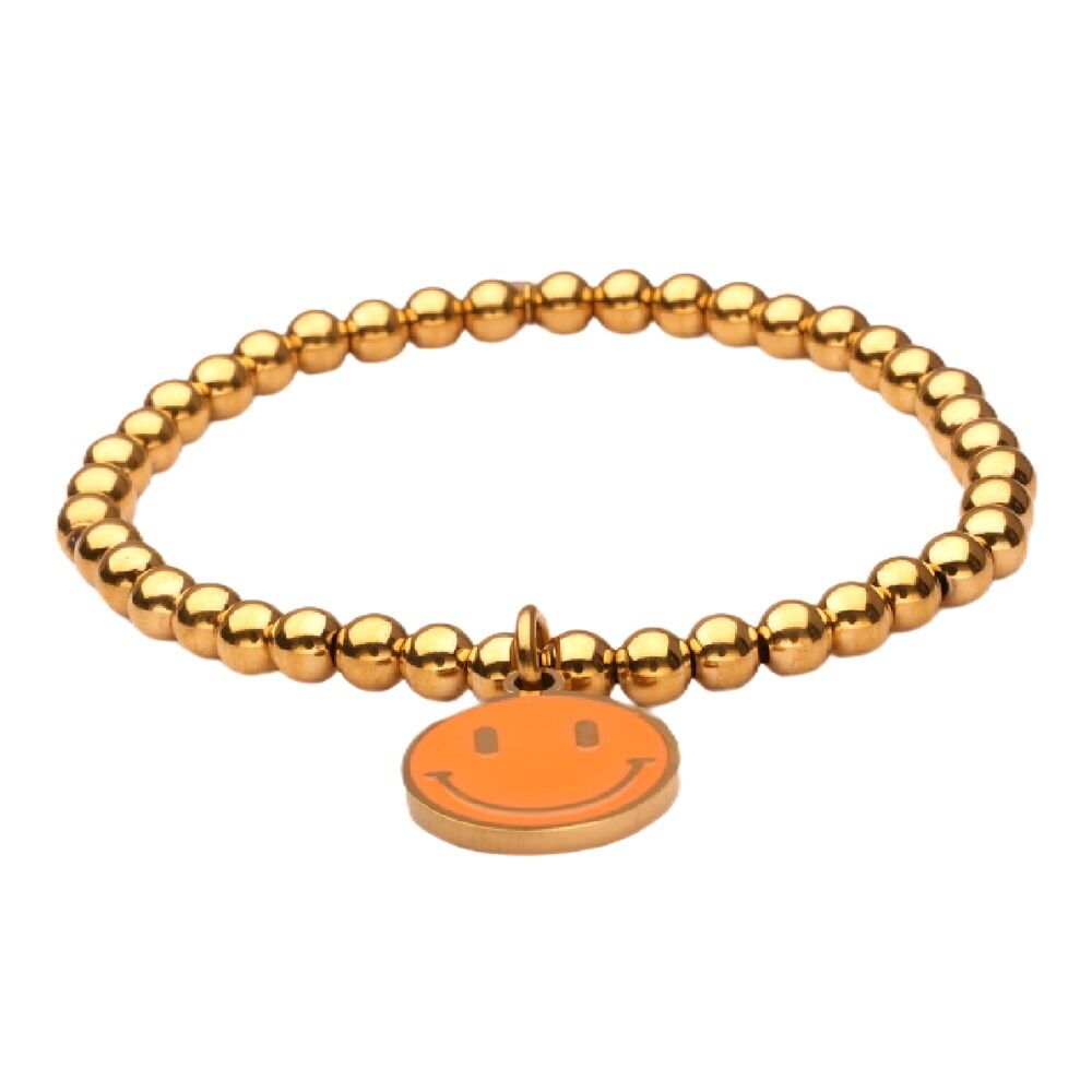 Pulsera LizzyMae de acero inoxidable - dorado y naranja sonriente
