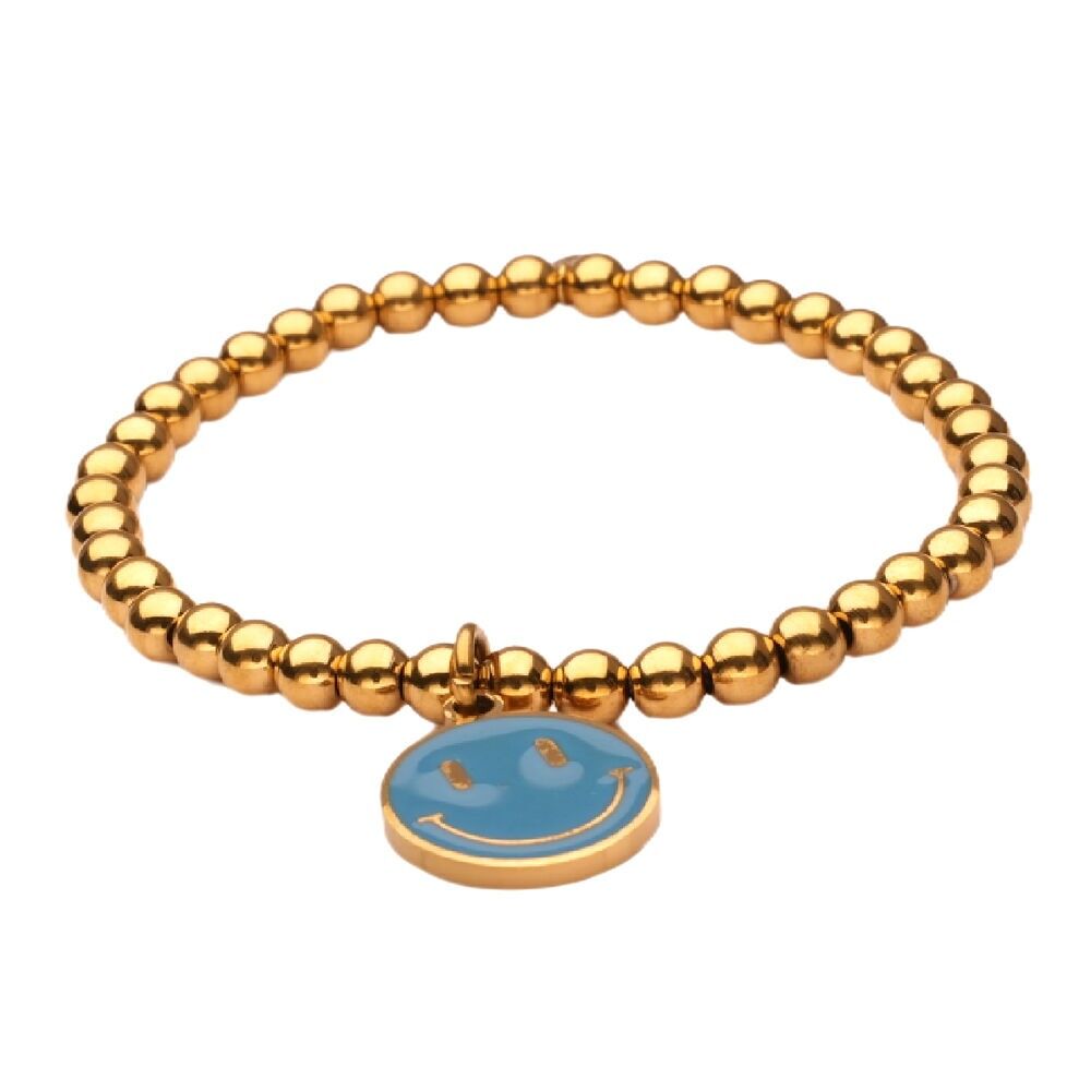 Bracciale LizzyMae in acciaio inossidabile - smiley blu oro