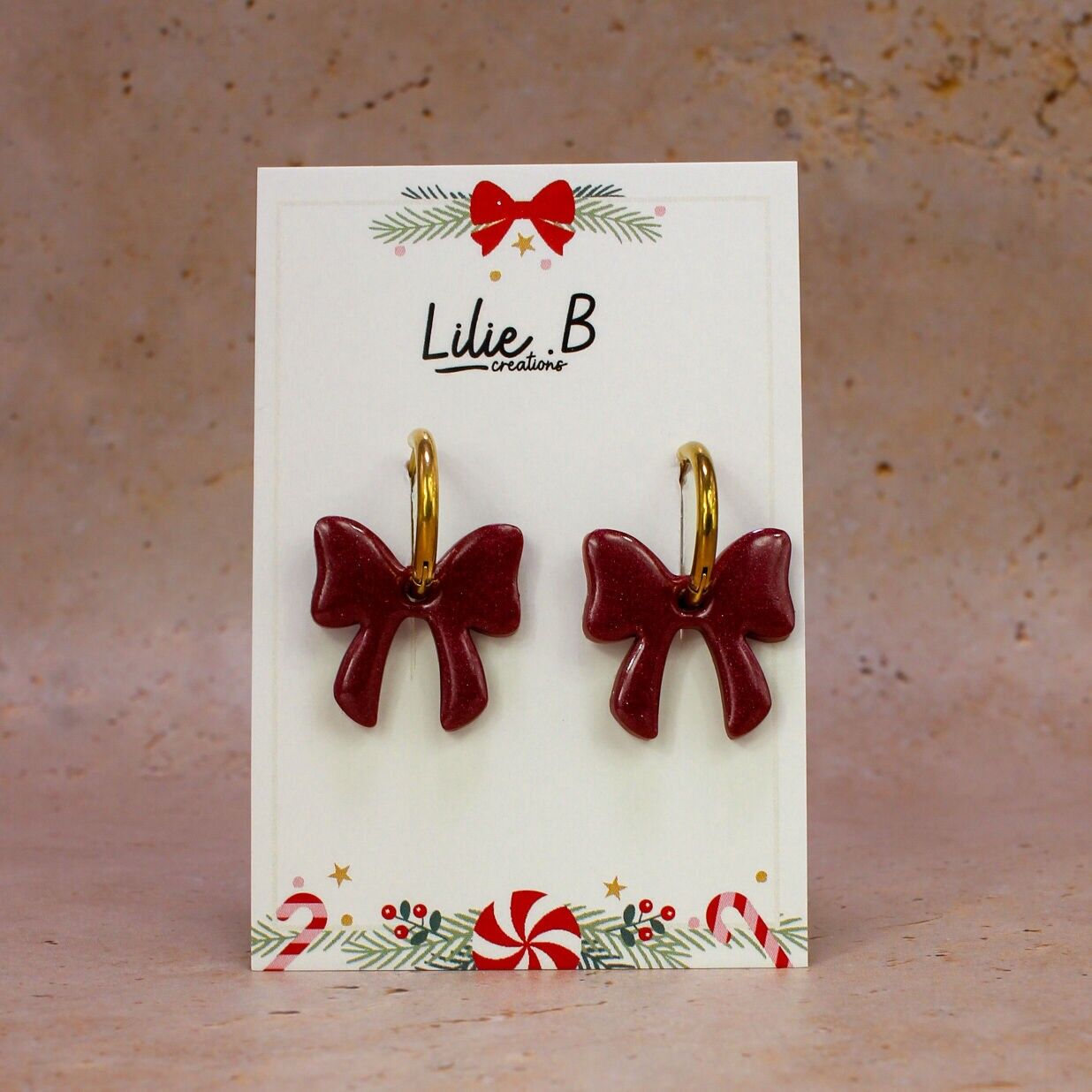 Boucles d'oreilles Pampilles noeud bordeaux