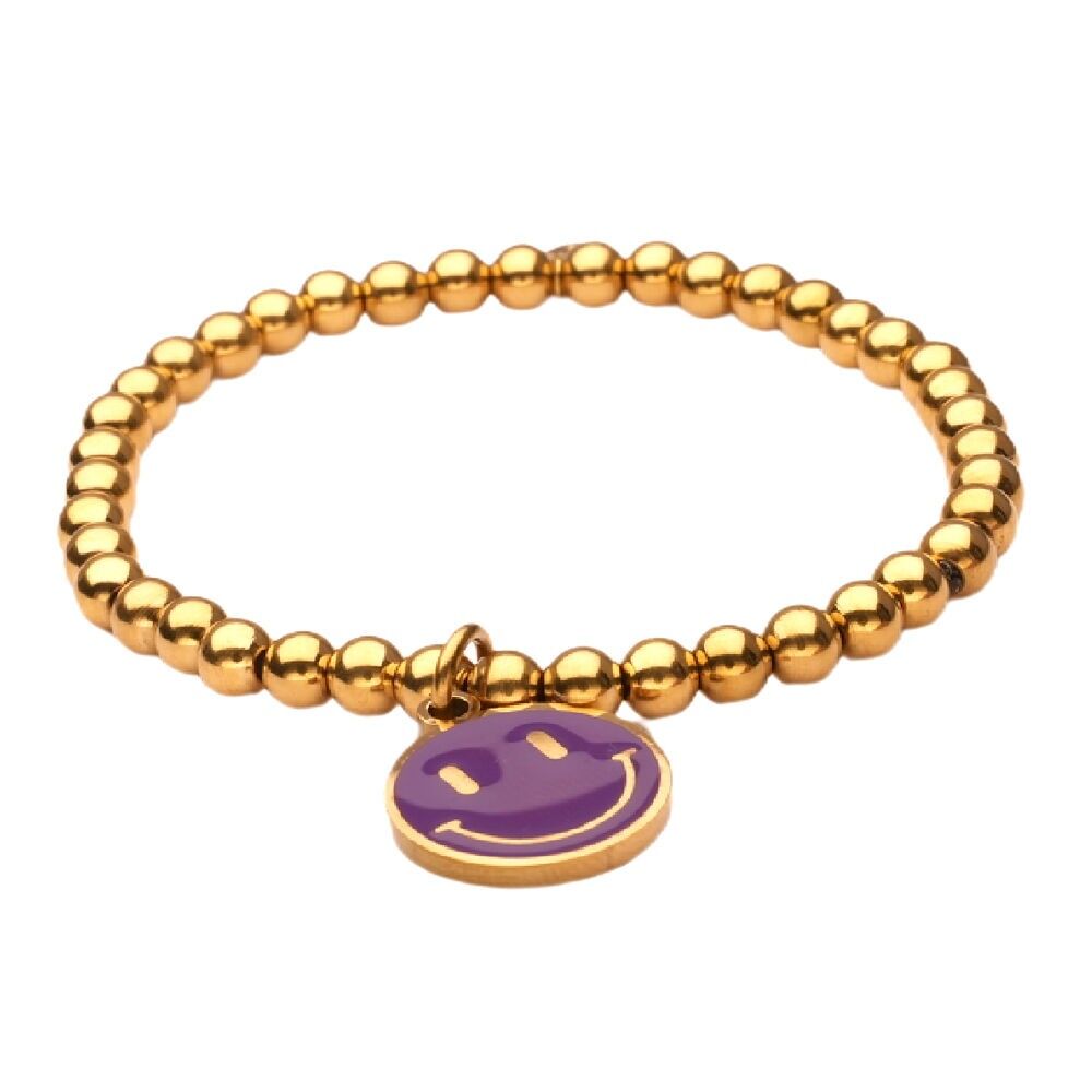 Bracciale LizzyMae in acciaio inossidabile - smiley viola dorato