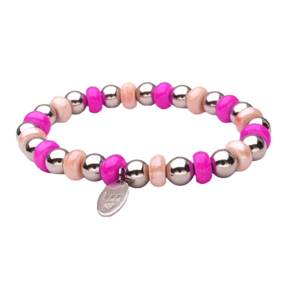 Pulsera LizzyMae de acero inoxidable - plata + fucsia + rosa