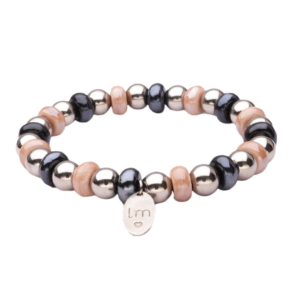 Pulsera LizzyMae de acero inoxidable - plata + negro + camel