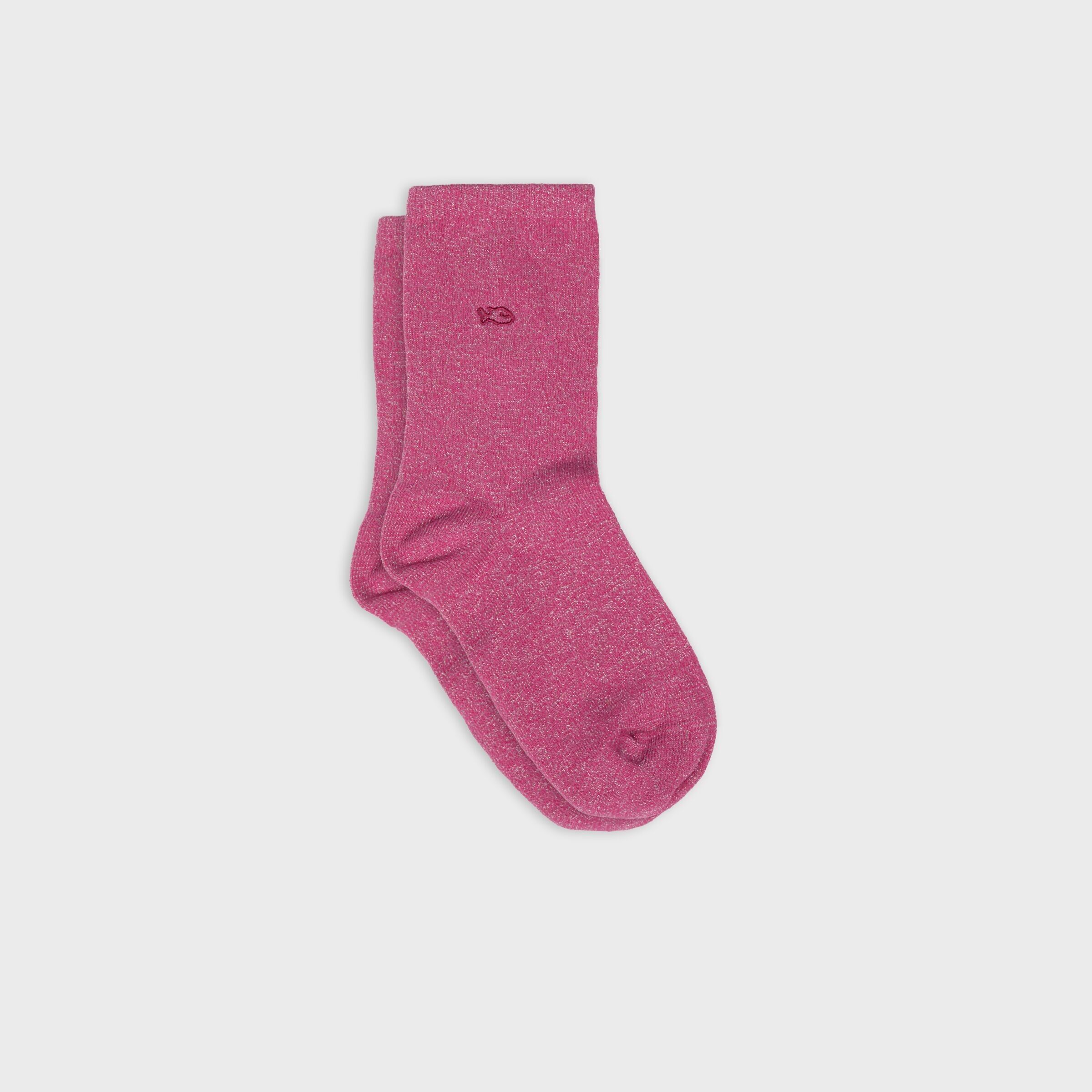 Solid color combed cotton glitter socks - Neon pink