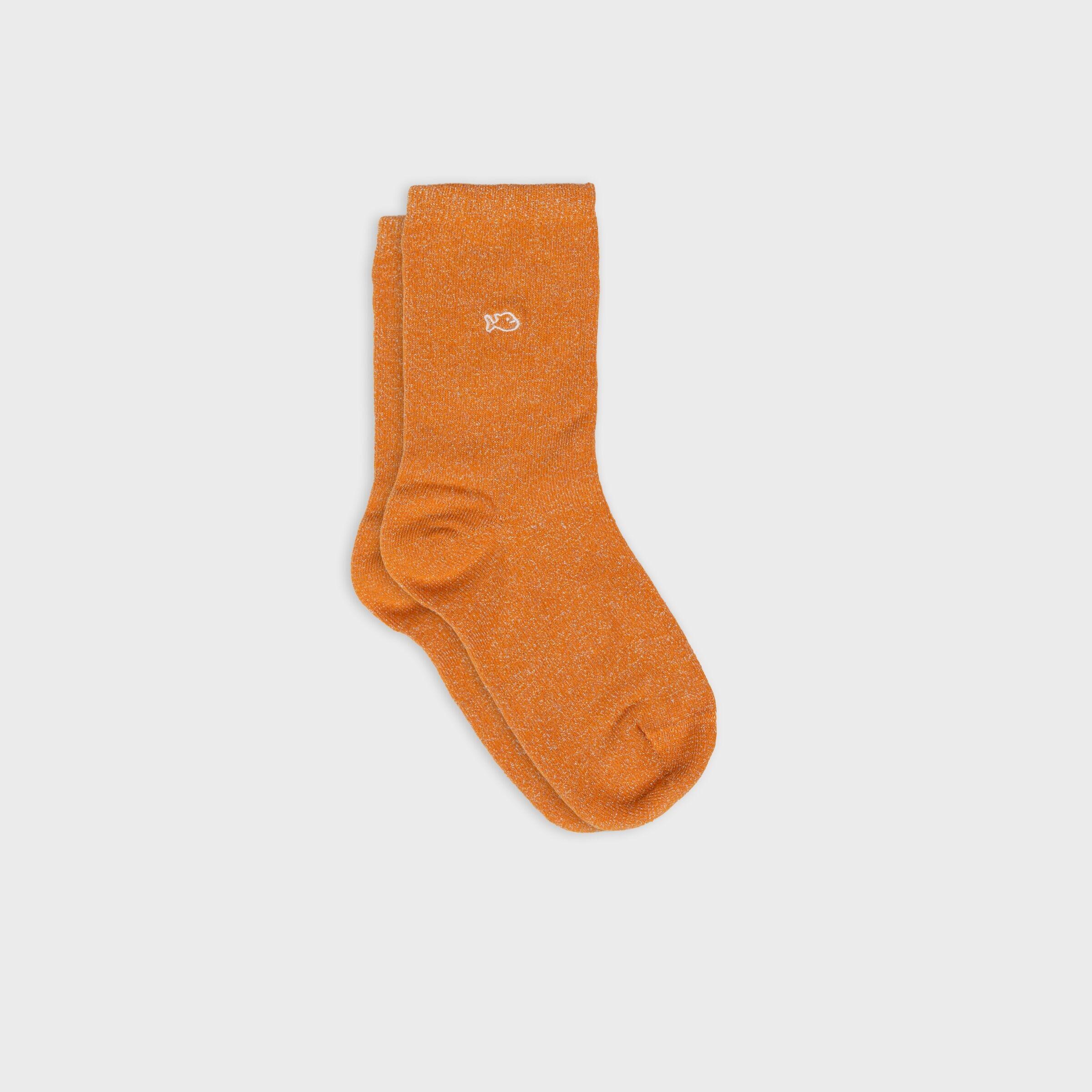 Plain Combed Cotton Sequin Socks - Orange