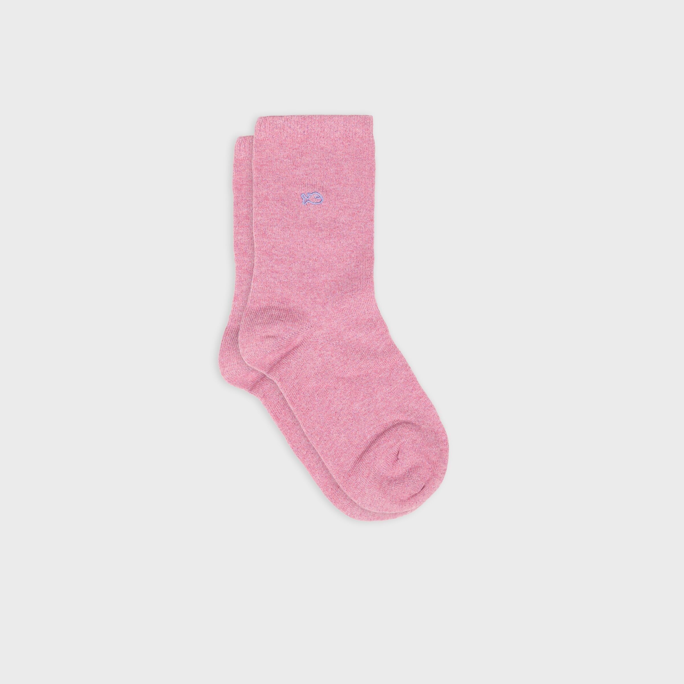 Solid color combed cotton glitter socks - Pink