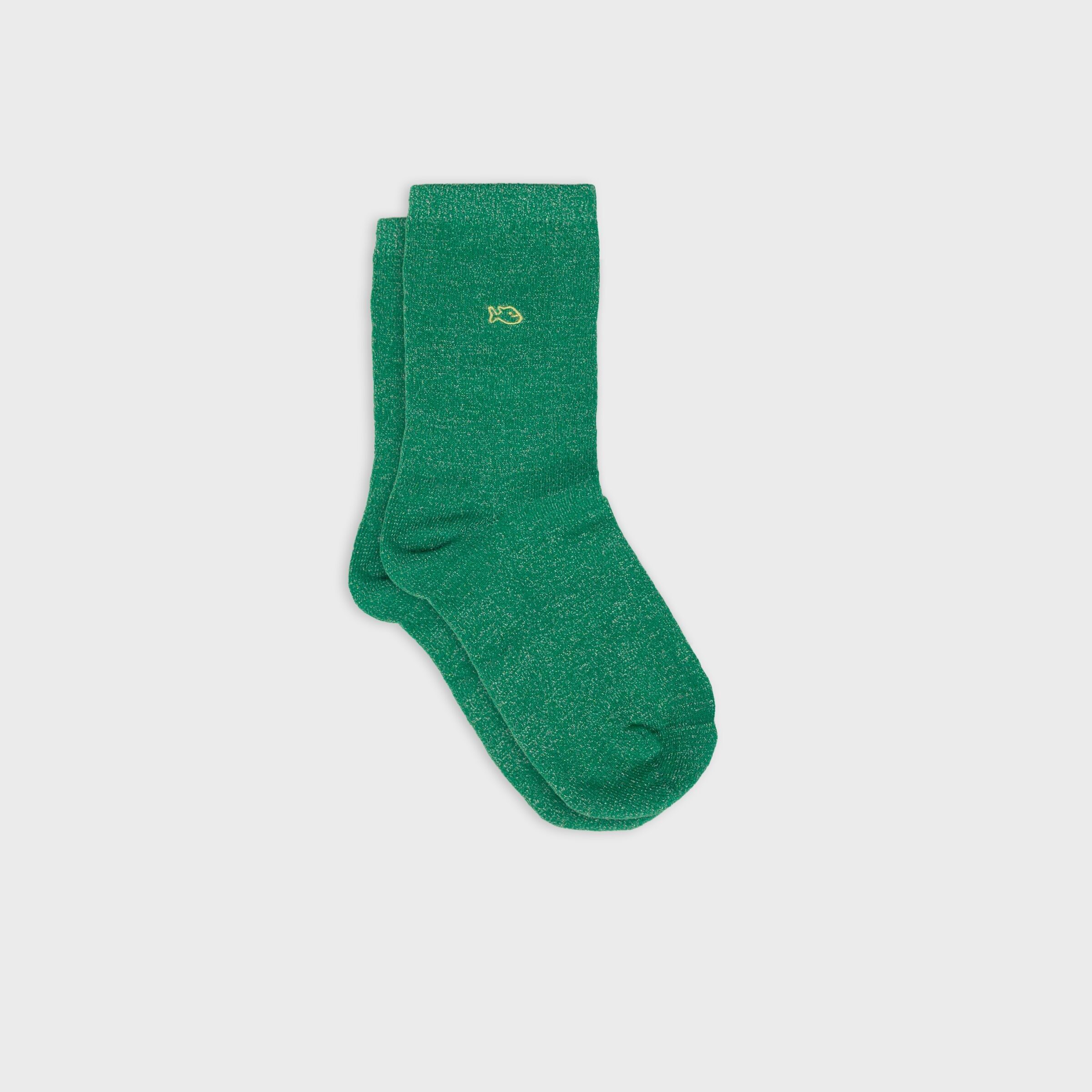 Solid color combed cotton glitter socks - Green