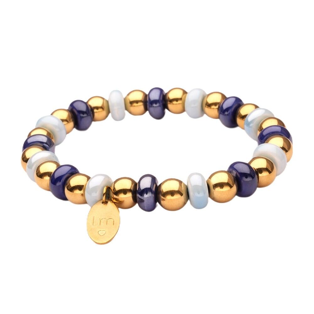 Pulsera LizzyMae de acero inoxidable - dorado + azul + blanco roto