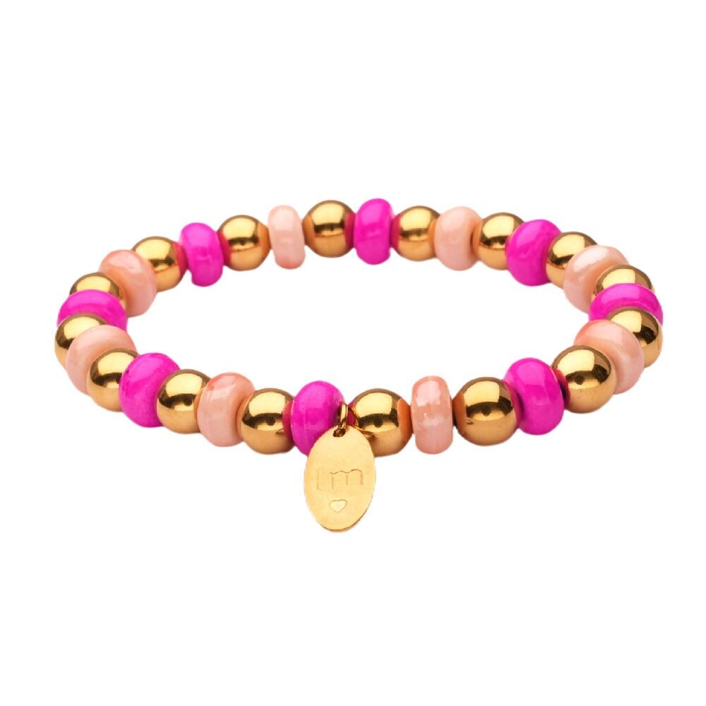 LizzyMae bracelet stainless steel - gold + pearl fuchsia
