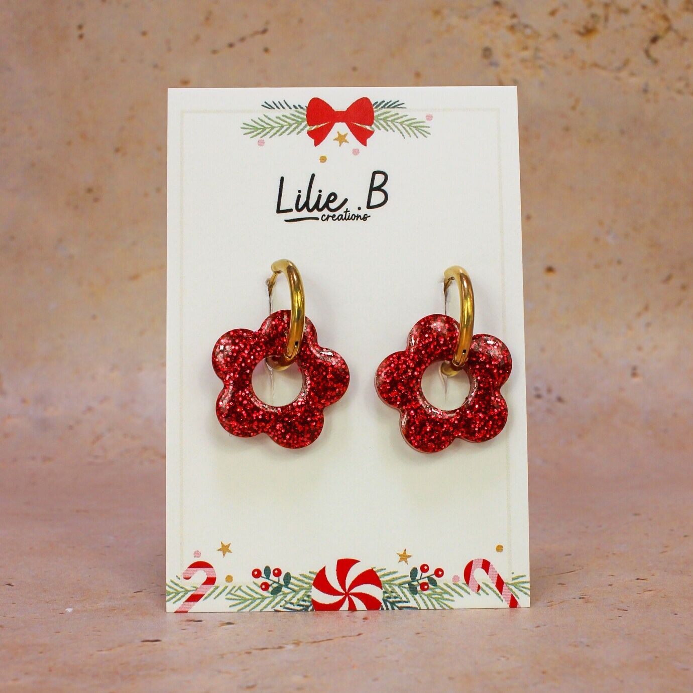 Boucles d'oreilles Pampilles Fleurs paillettes rouge