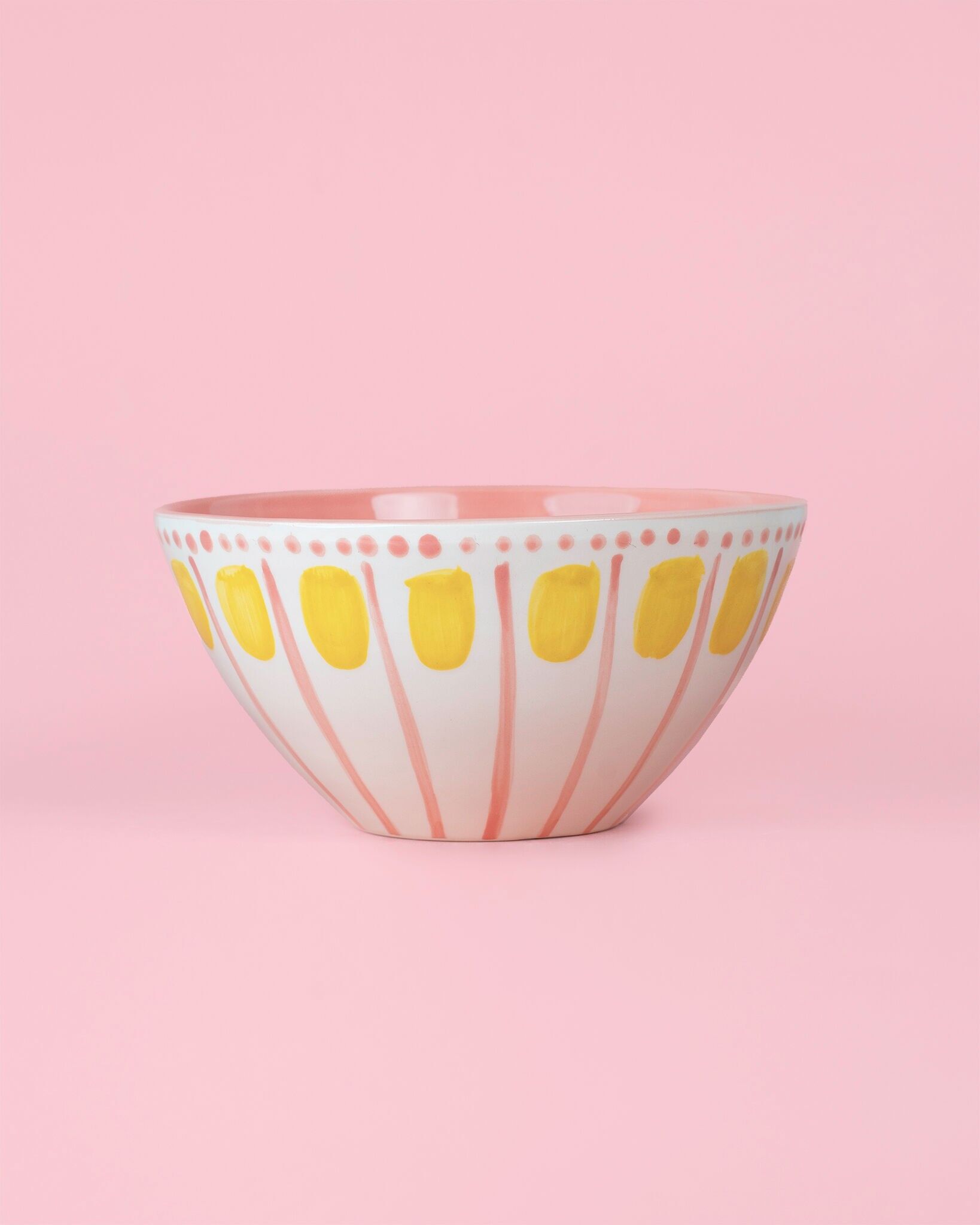 Saladier artisanal espagnol en céramique 21 cm rose et jaune / SAINT-VALENTIN