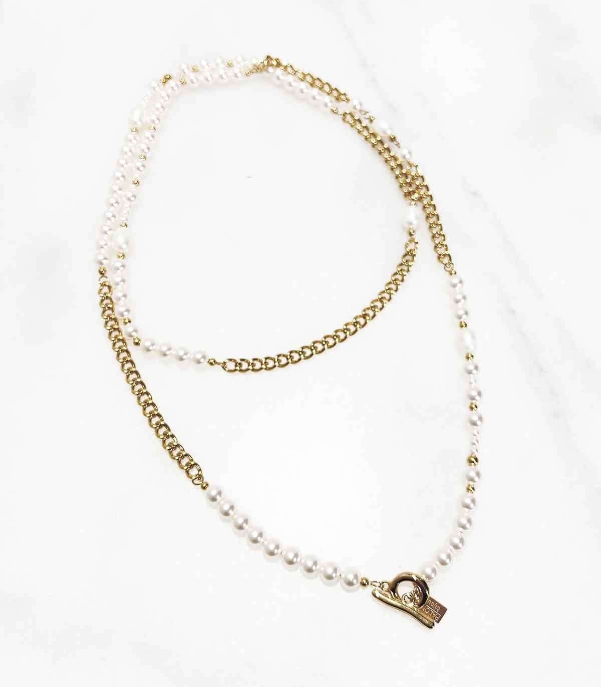 Collana con doppia perla in oro – Acciaio inossidabile 316L