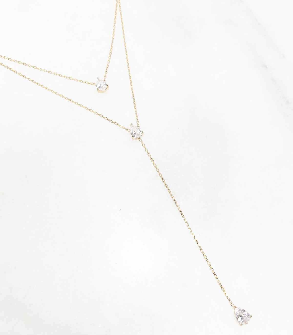 Collana con ciondolo a goccia in zircone color oro – Acciaio inossidabile 316L