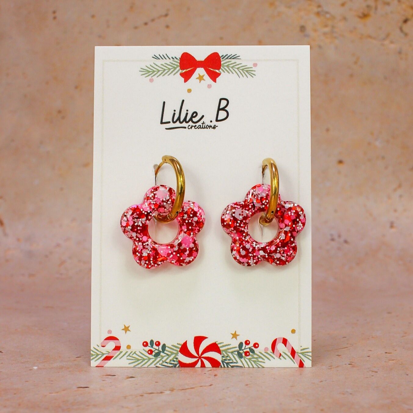 Boucles d'oreilles Pampilles fleurs rose, rouge, blanc