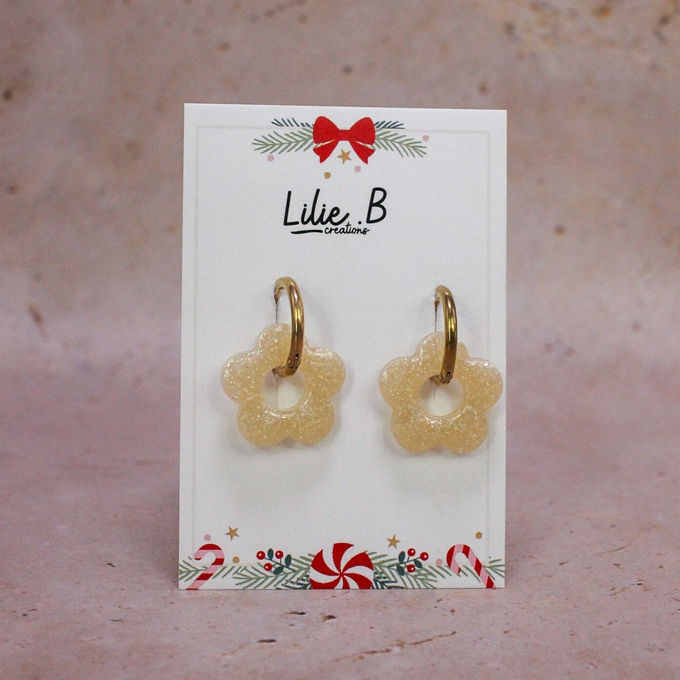 Boucles d'oreilles Pampilles Fleurs Paillettencreme
