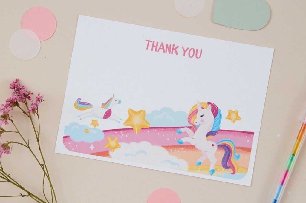 Postkarten-Set mit 8 Einhorn-Dankeskarten für Kinder