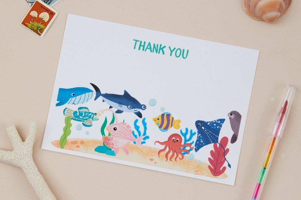 Postkarten-Set mit 8 Seaworld-Dankeskarten