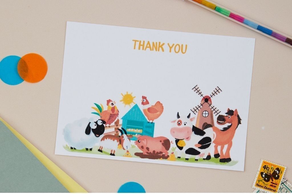 Postkartenset mit 8 Bauernhof-Dankeskarten