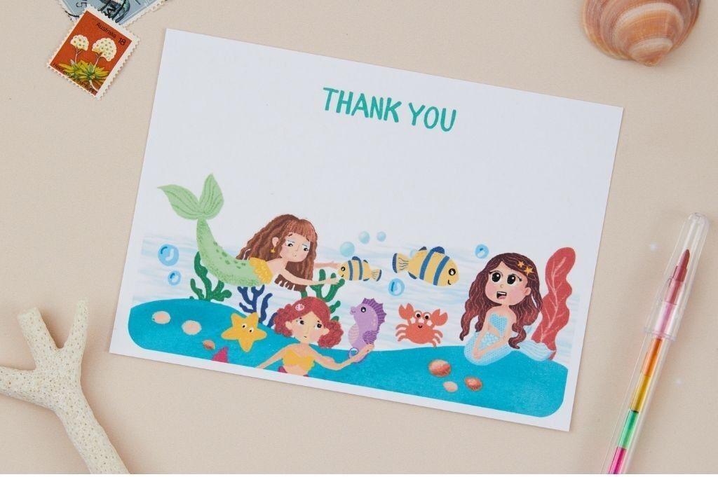 Juego de 8 postales de agradecimiento de sirena