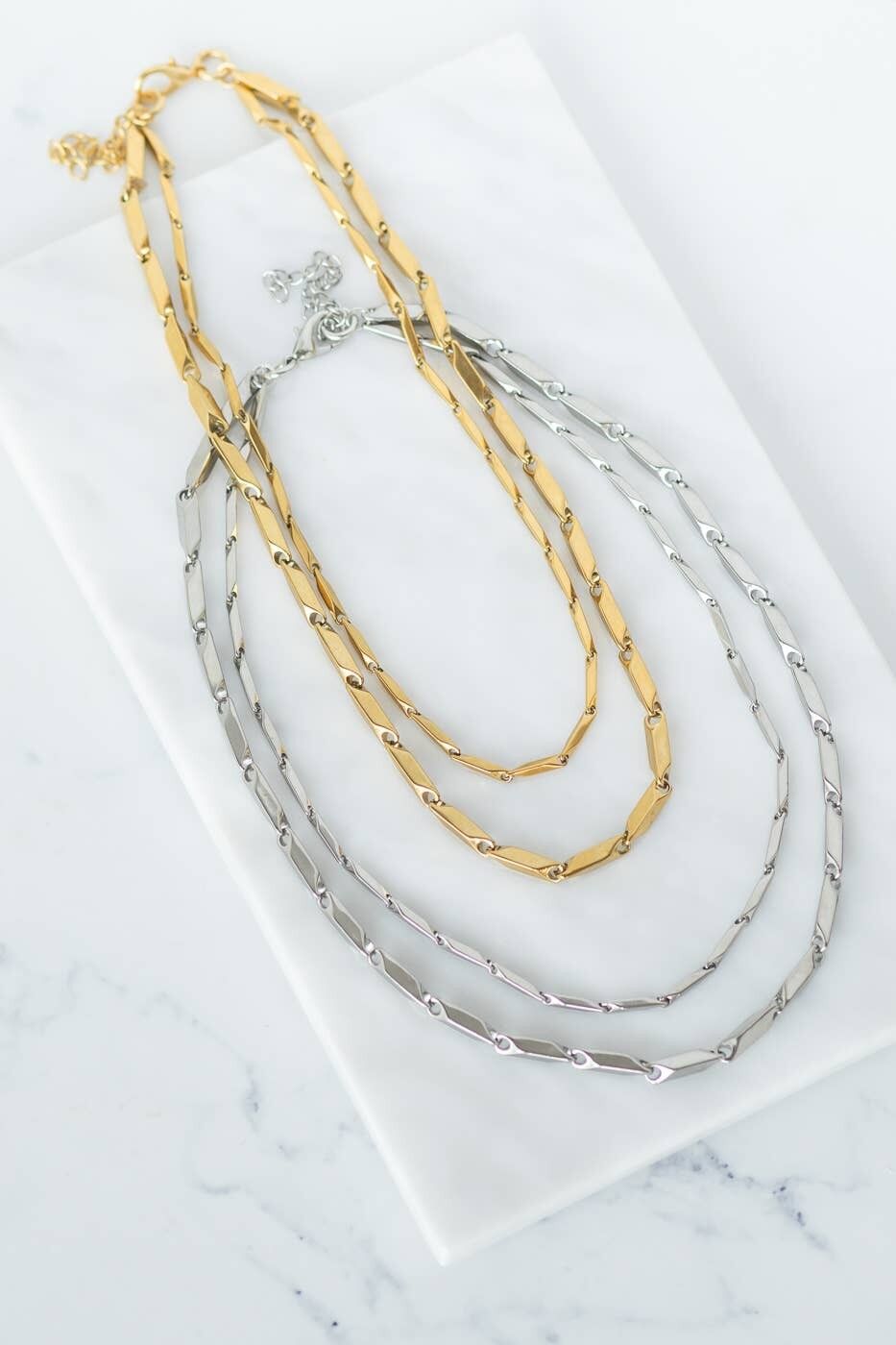 Catena in acciaio diamantato a doppio strato in argento e oro