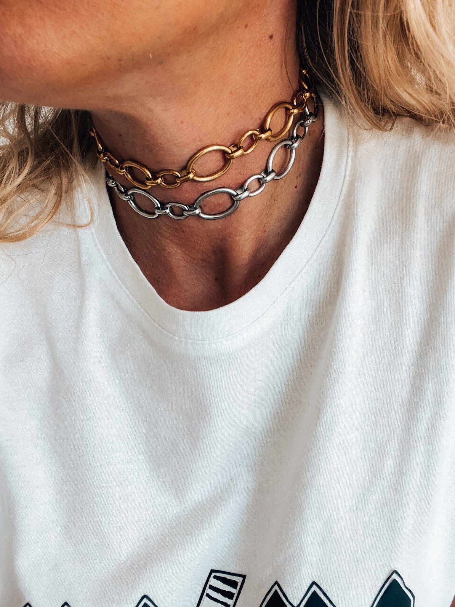 Collana girocollo a cerchio in argento e oro