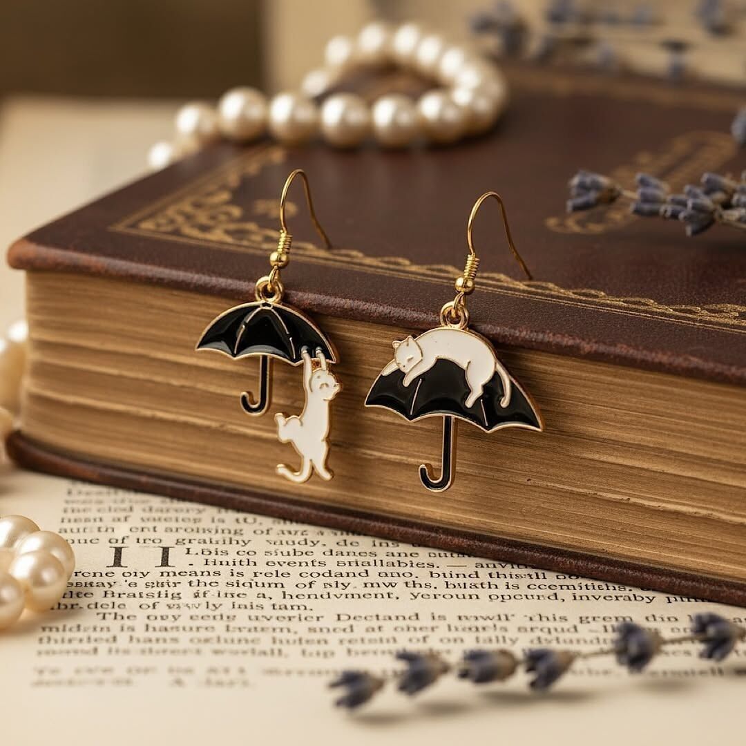Cat Earrings with Umbrella