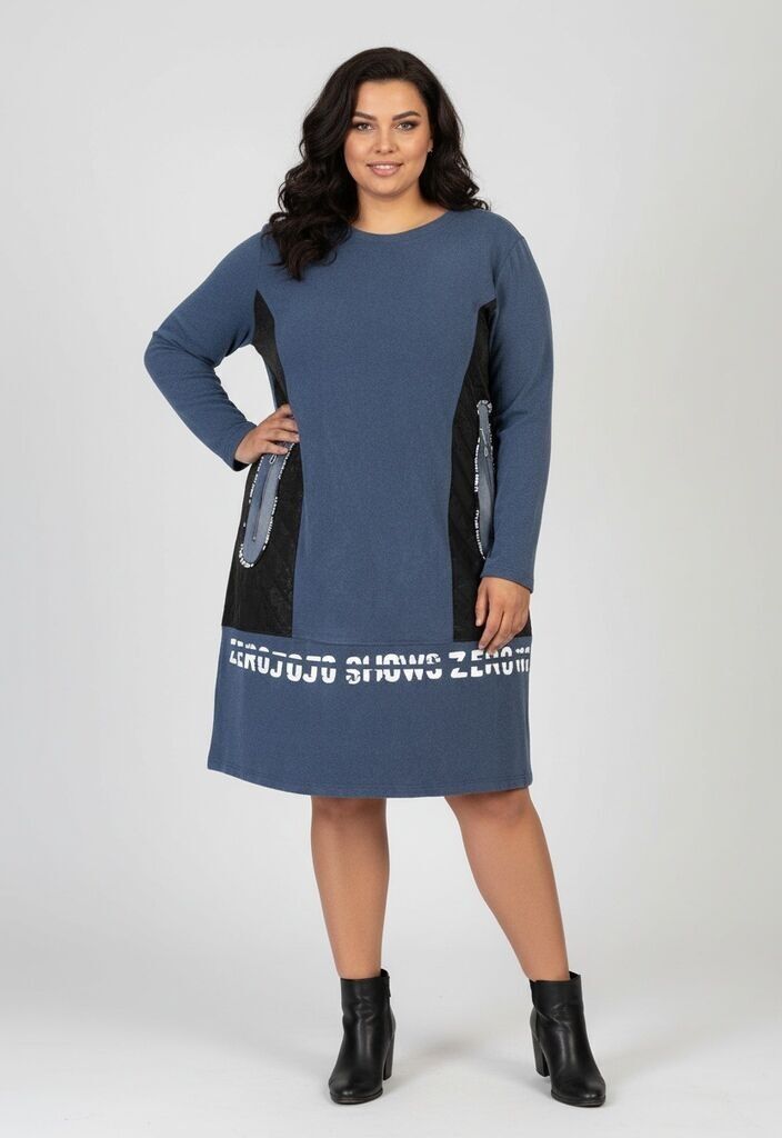 Robe molletonné bleu grande taille (C6585)