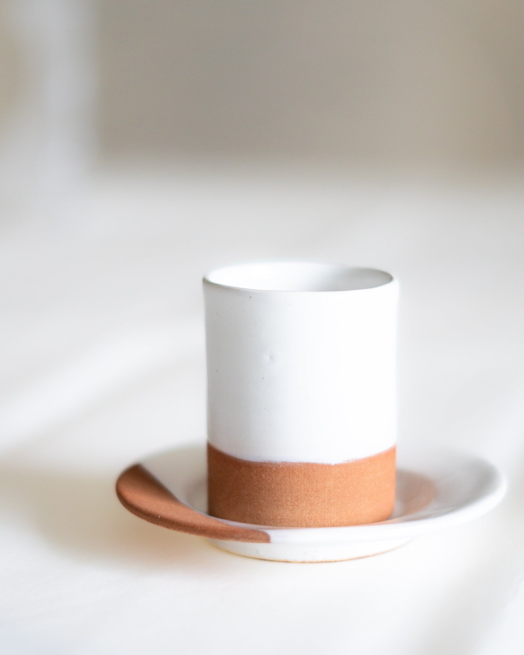 Handmade snow-white terracotta coffee cup, 6cm
