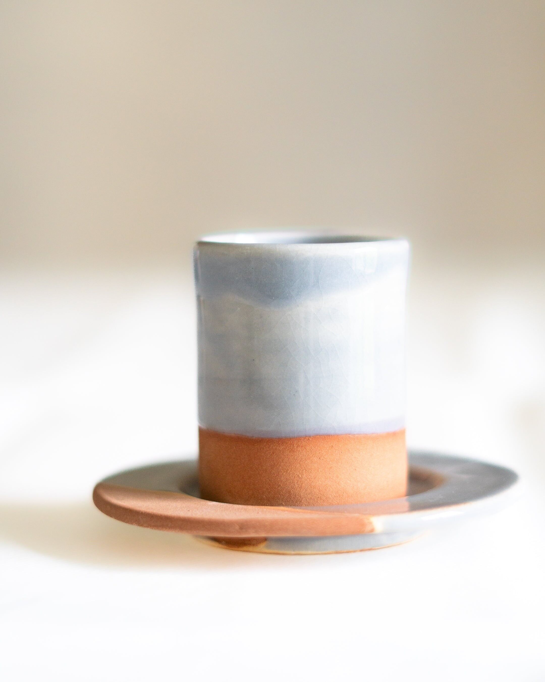 Handmade pearl grey terracotta coffee cup, 6cm
